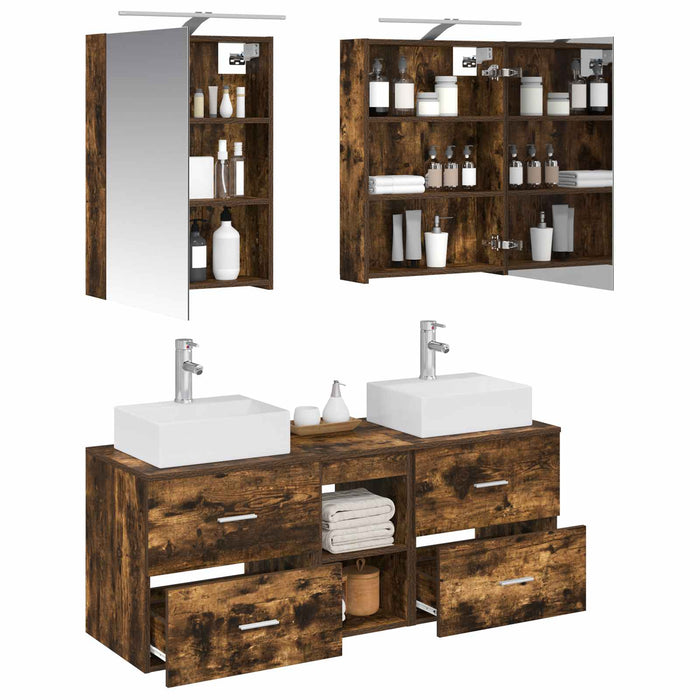 Set de mobilier pentru baie 5 pcs Stejar fumuriu WALTI