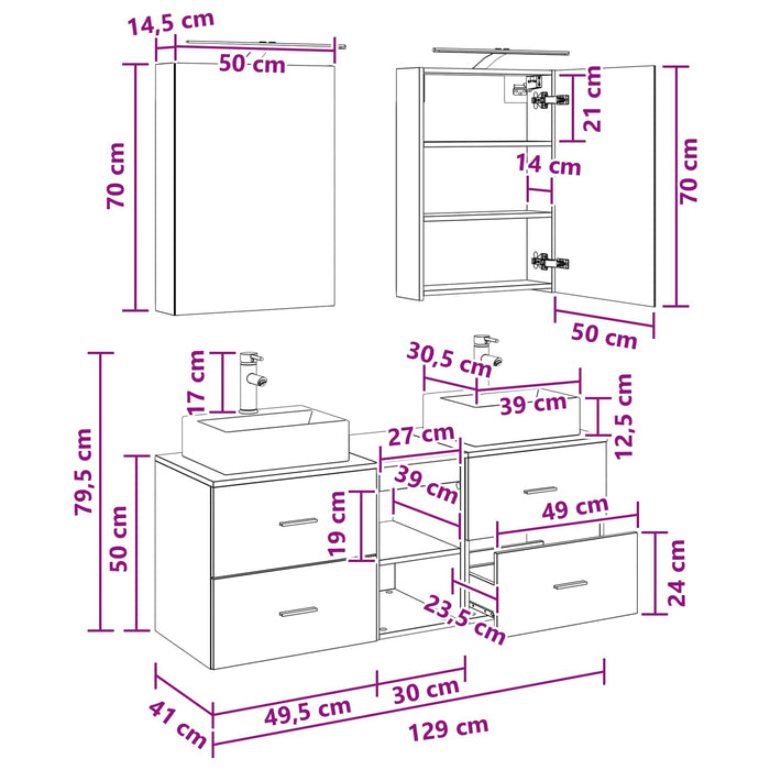 Set de mobilier pentru baie 5 pcs Lemn vechi WALTI