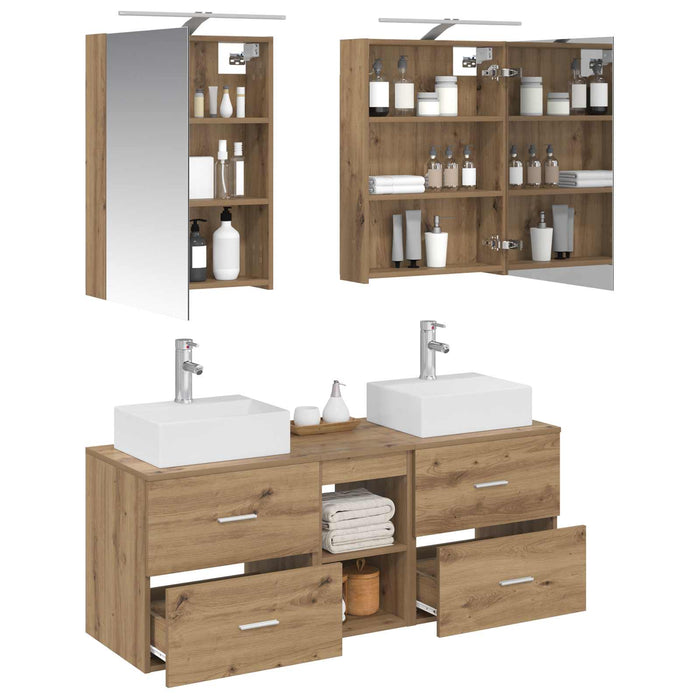 Set de mobilier pentru baie 5 pcs Stejar Artizanal WALTI