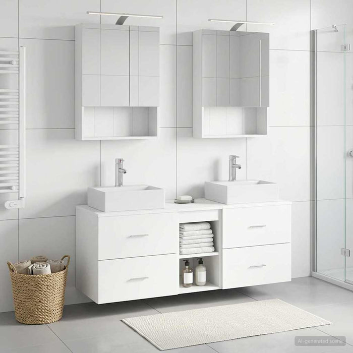 Set de mobilier pentru baie 5 pcs Alb Lemn prelucrat și sticlă WALTI