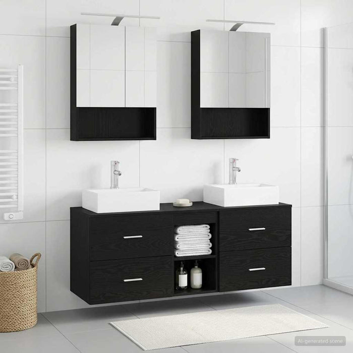 Set de mobilier pentru baie 5 pcs Stejar Negru WALTI