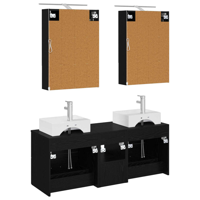 Set de mobilier pentru baie 5 pcs Stejar Negru WALTI