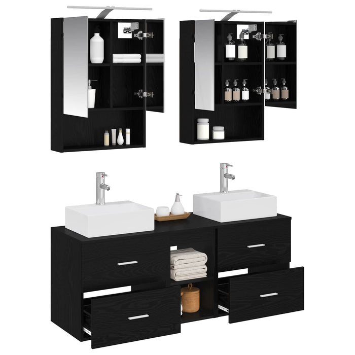Set de mobilier pentru baie 5 pcs Stejar Negru WALTI
