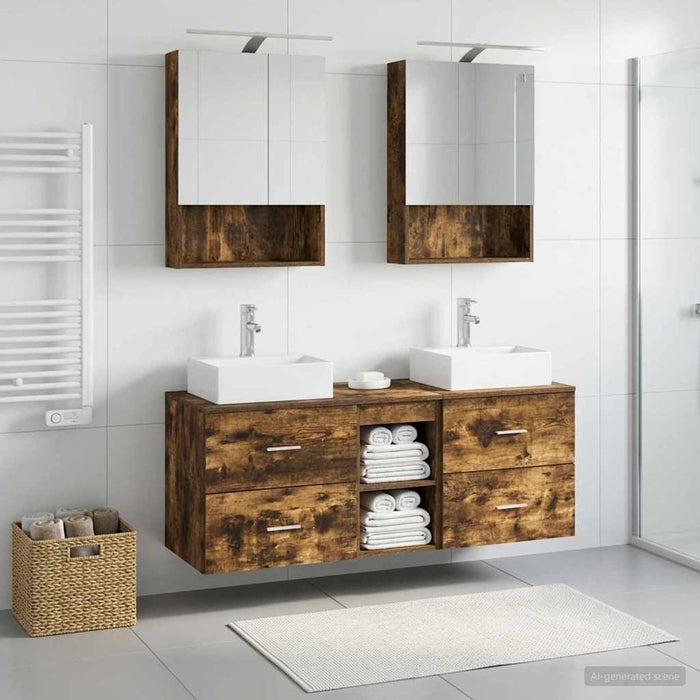 Set de mobilier pentru baie 5 pcs Stejar fumuriu WALTI