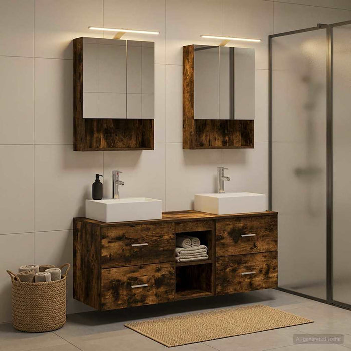 Set de mobilier pentru baie 5 pcs Stejar fumuriu WALTI