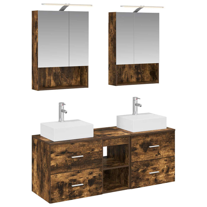 Set de mobilier pentru baie 5 pcs Stejar fumuriu WALTI