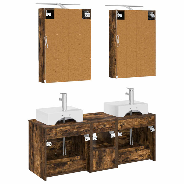 Set de mobilier pentru baie 5 pcs Stejar fumuriu WALTI