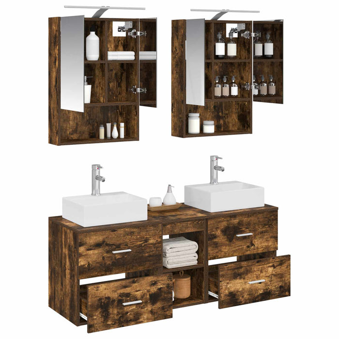 Set de mobilier pentru baie 5 pcs Stejar fumuriu WALTI