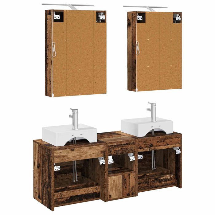 Set de mobilier pentru baie 5 pcs Lemn vechi WALTI