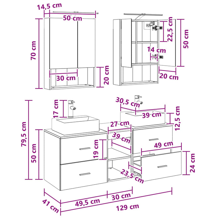 Set de mobilier pentru baie 5 pcs Lemn vechi WALTI
