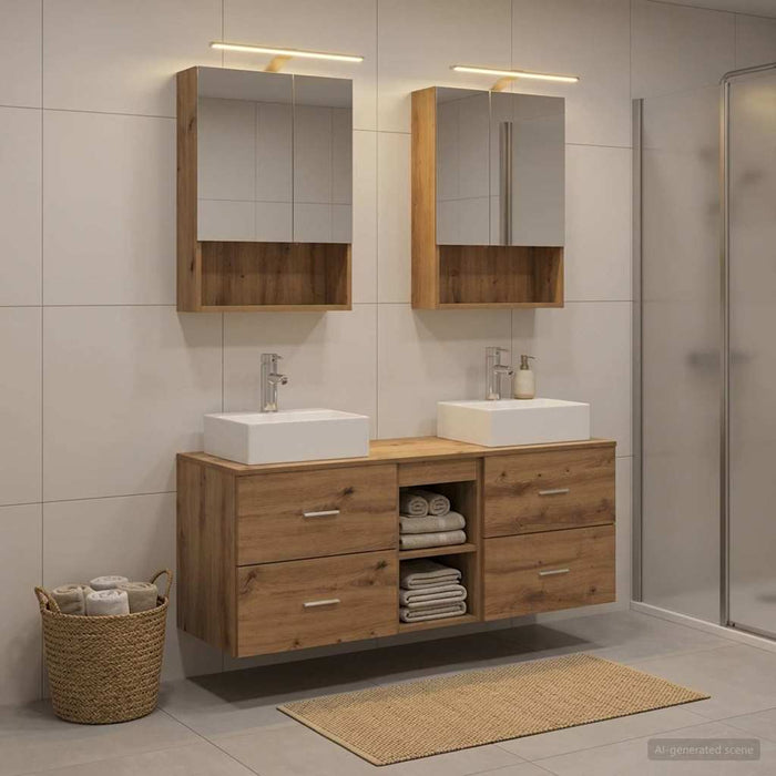 Set de mobilier pentru baie 5 pcs Stejar Artizanal WALTI