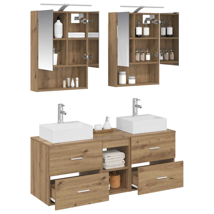 Set de mobilier pentru baie 5 pcs Stejar Artizanal WALTI