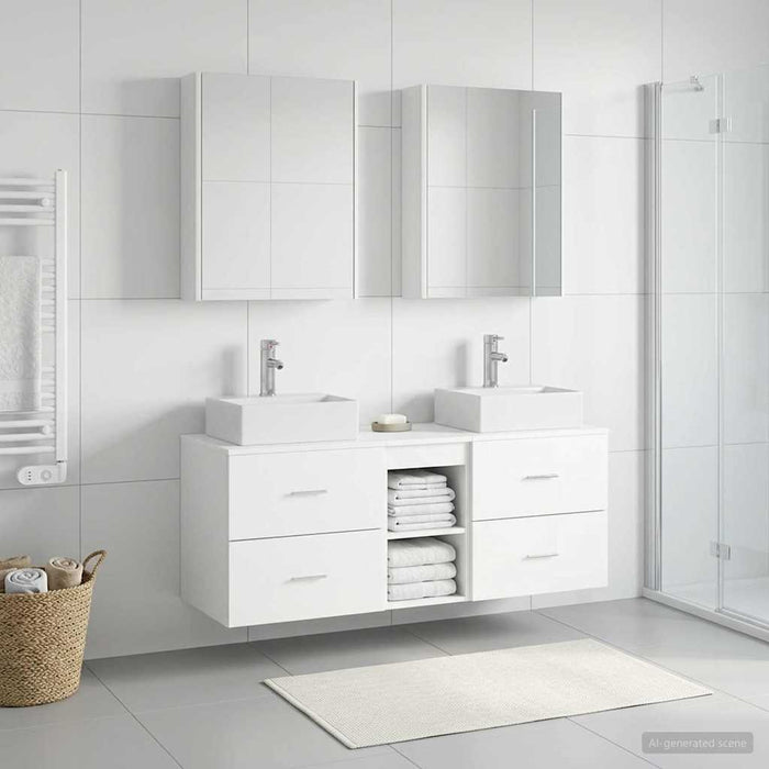 Set de mobilier pentru baie 5 pcs Alb Lemn prelucrat și sticlă WALTI