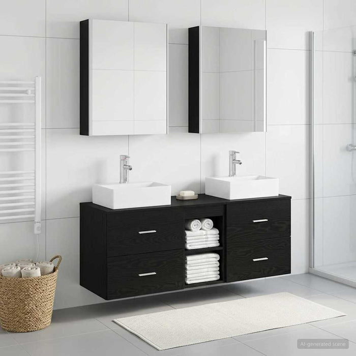 Set de mobilier pentru baie 5 pcs Stejar Negru WALTI