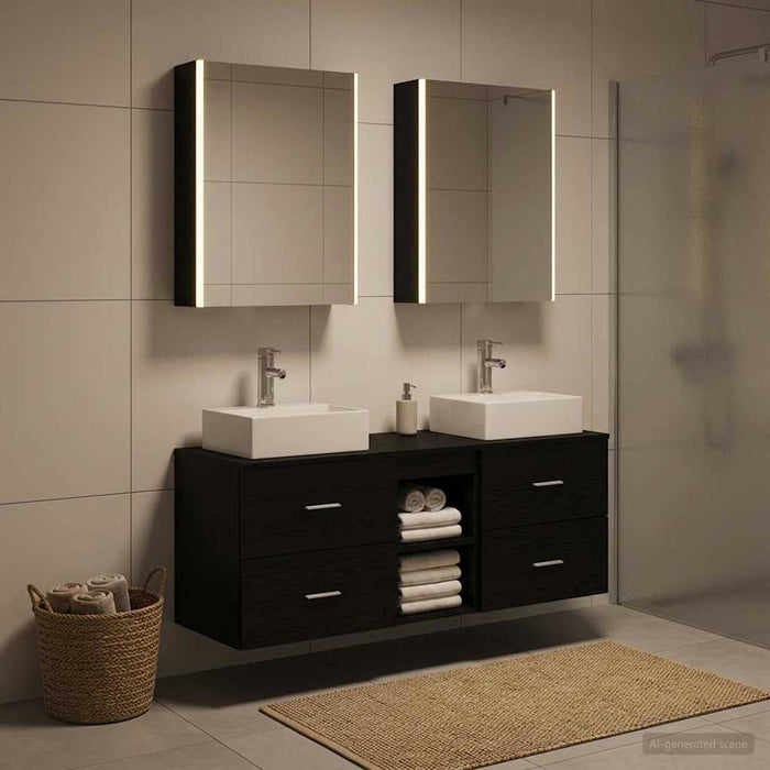 Set de mobilier pentru baie 5 buc. Stejar Negru WALTI