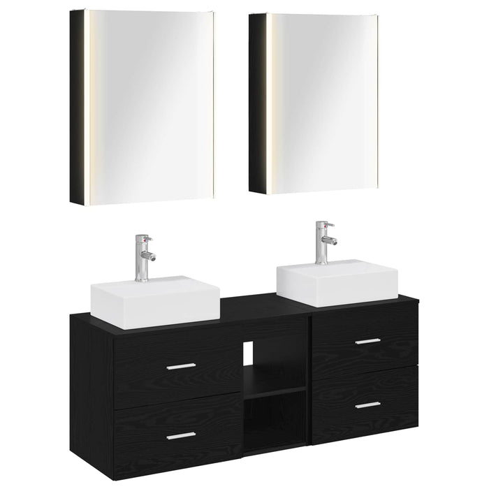 Set de mobilier pentru baie 5 pcs Stejar Negru WALTI
