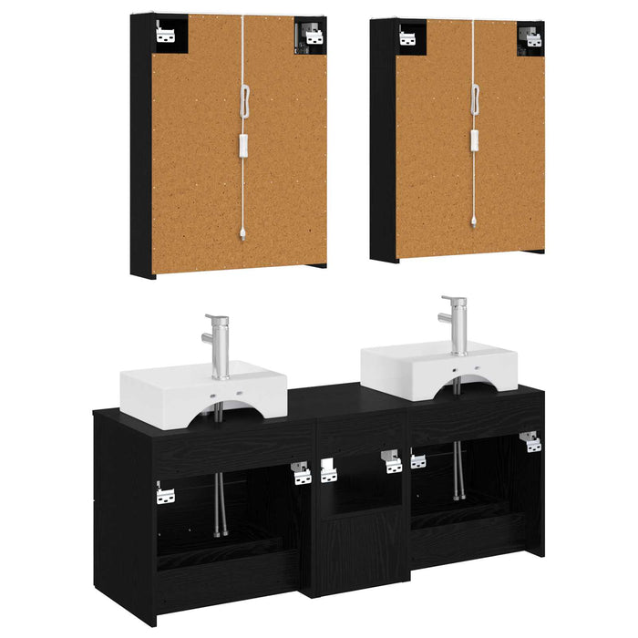 Set de mobilier pentru baie 5 pcs Stejar Negru WALTI