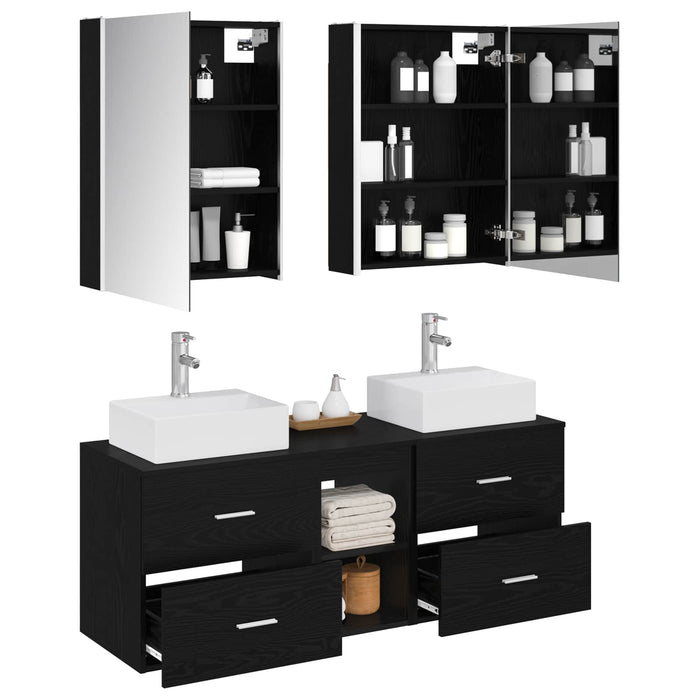 Set de mobilier pentru baie 5 pcs Stejar Negru WALTI