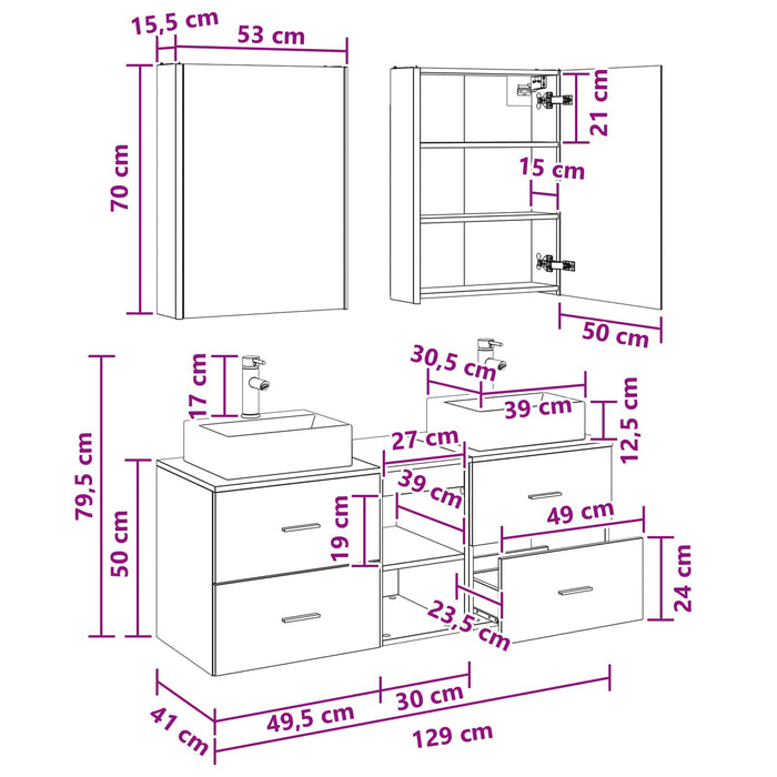 Set de mobilier pentru baie 5 pcs Stejar Sonoma WALTI