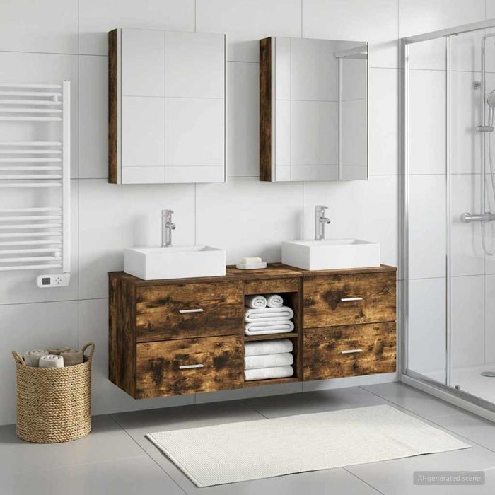 Set de mobilier pentru baie 5 pcs Stejar fumuriu WALTI