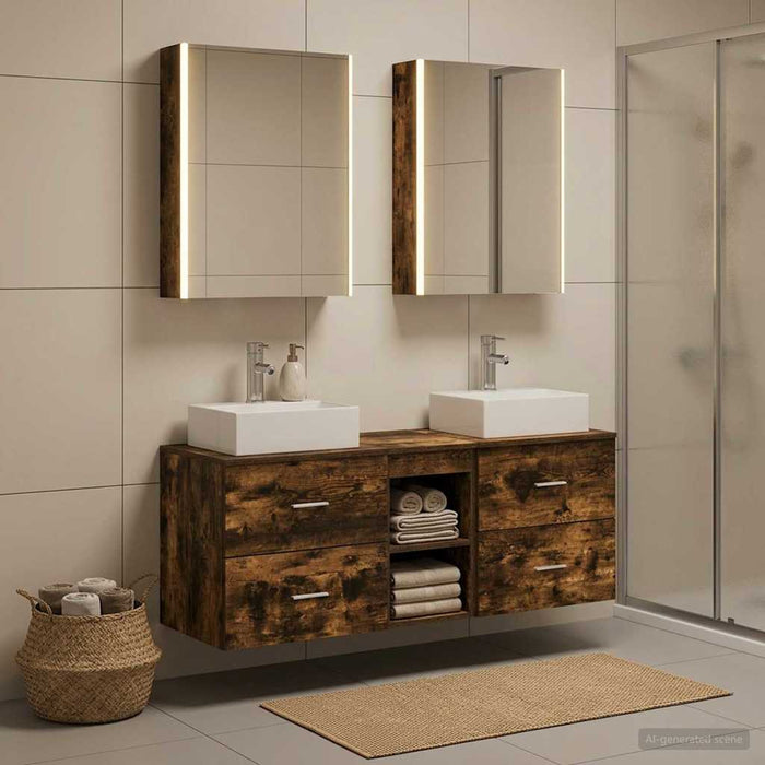Set de mobilier pentru baie 5 buc. Stejar fumuriu WALTI