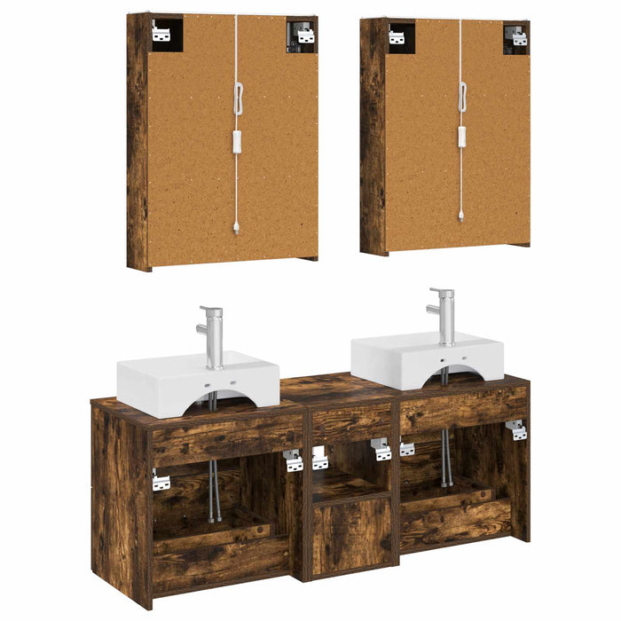 Set de mobilier pentru baie 5 pcs Stejar fumuriu WALTI