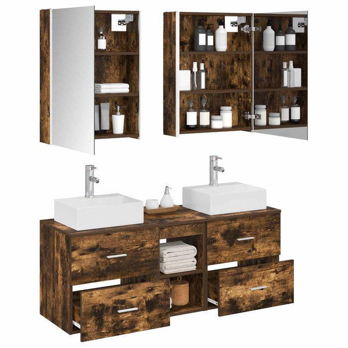 Set de mobilier pentru baie 5 pcs Stejar fumuriu WALTI