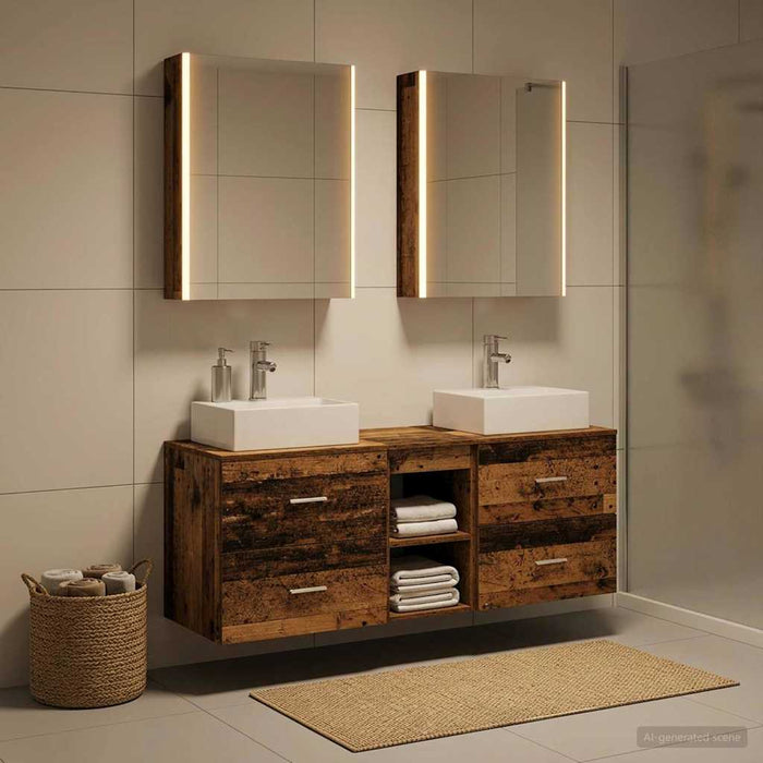 Set de mobilier pentru baie 5 buc. Lemn vechi WALTI