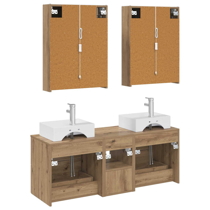 Set de mobilier pentru baie 5 pcs Stejar Artizanal WALTI