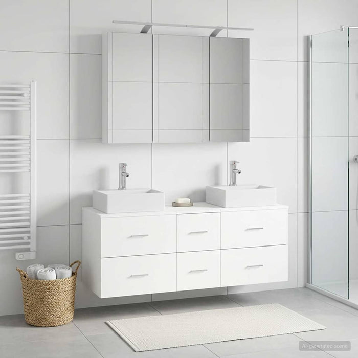 Set de mobilier pentru baie 4 buc. Alb Lemn prelucrat și sticlă WALTI