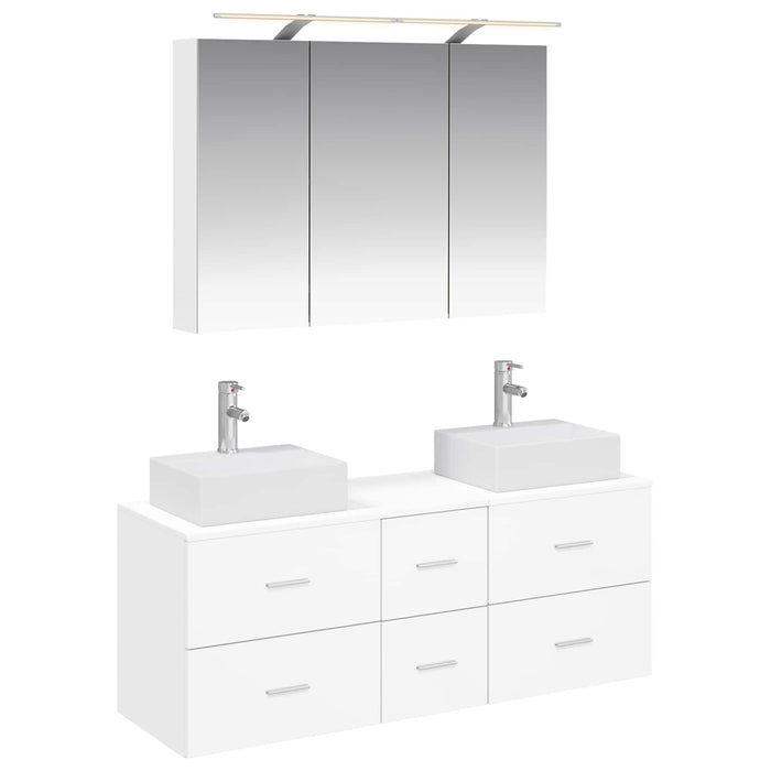 Set de mobilier pentru baie 4 pcs Alb Lemn prelucrat și sticlă WALTI