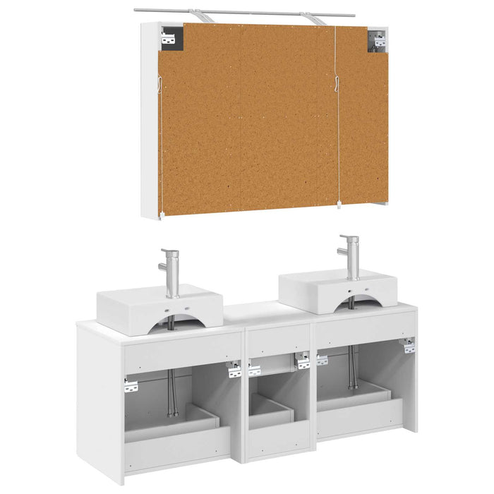 Set de mobilier pentru baie 4 pcs Alb Lemn prelucrat și sticlă WALTI