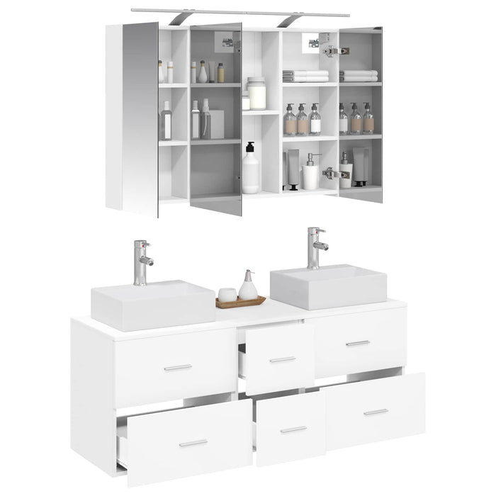 Set de mobilier pentru baie 4 pcs Alb Lemn prelucrat și sticlă WALTI