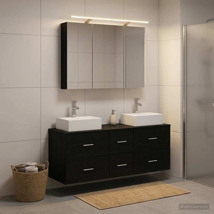 Set de mobilier pentru baie 4 pcs Stejar Negru WALTI