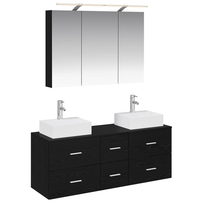 Set de mobilier pentru baie 4 pcs Stejar Negru WALTI