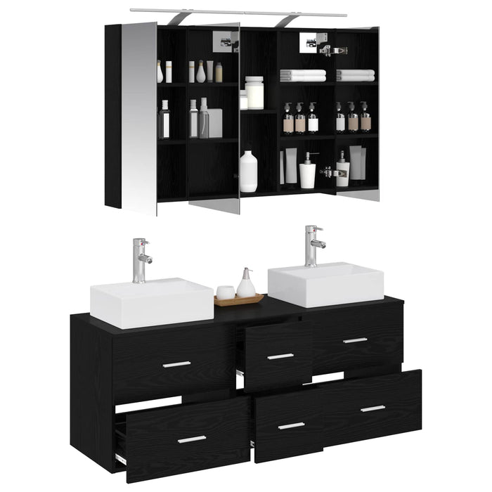 Set de mobilier pentru baie 4 pcs Stejar Negru WALTI