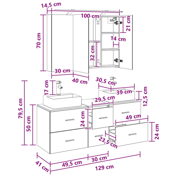 Set de mobilier pentru baie 4 pcs Sonoma gri WALTI