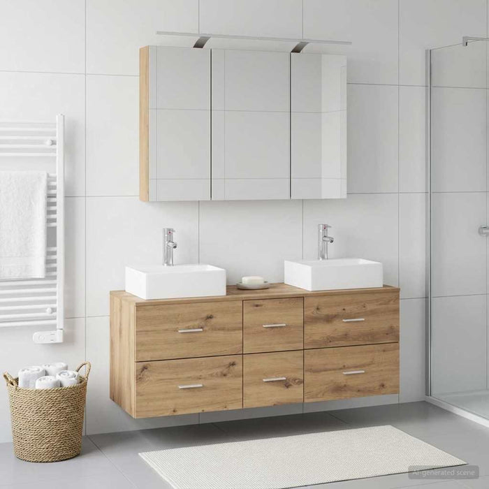 Set de mobilier pentru baie 4 pcs Stejar Artizanal WALTI