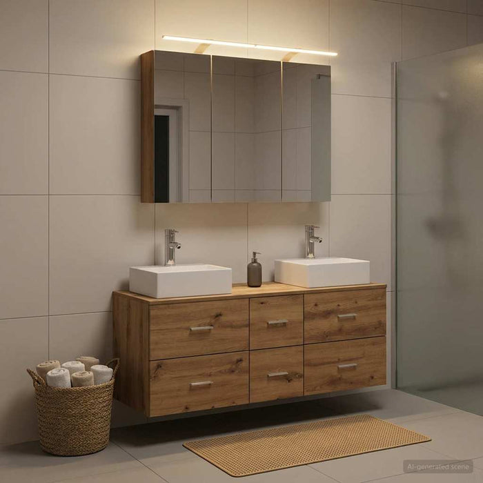 Set de mobilier pentru baie 4 buc. Stejar Artizanal WALTI
