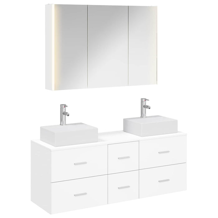 Set de mobilier pentru baie 4 pcs Alb Lemn prelucrat și sticlă WALTI