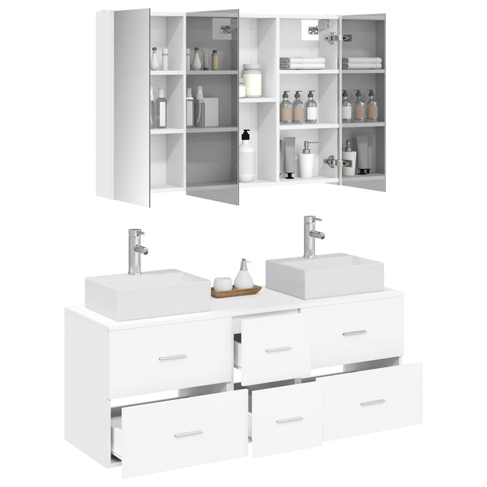 Set de mobilier pentru baie 4 pcs Alb Lemn prelucrat și sticlă WALTI