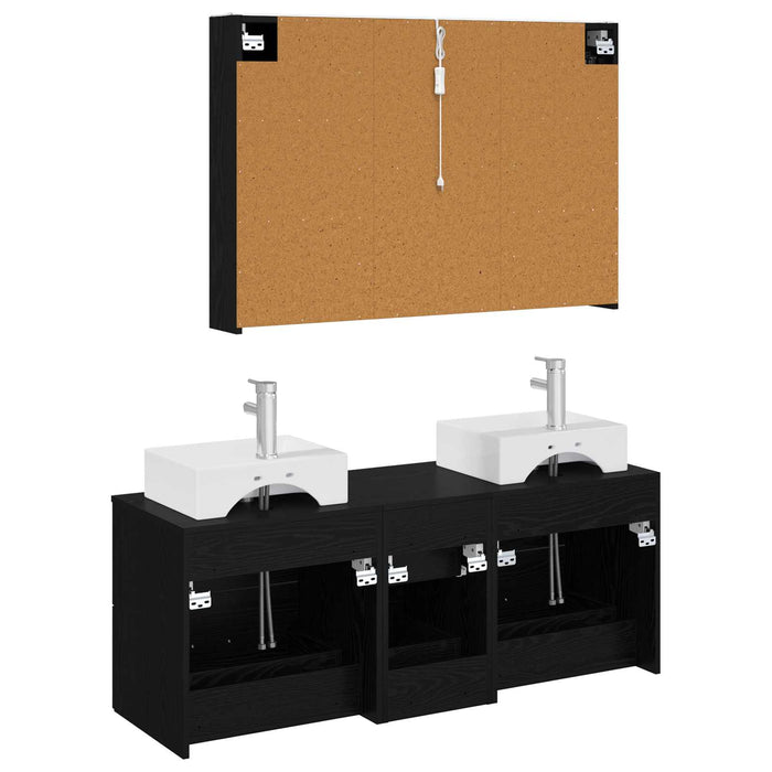Set de mobilier pentru baie 4 pcs Stejar Negru WALTI