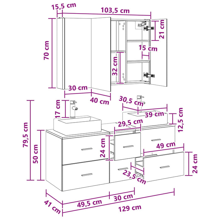 Set de mobilier pentru baie 4 pcs Stejar Negru WALTI