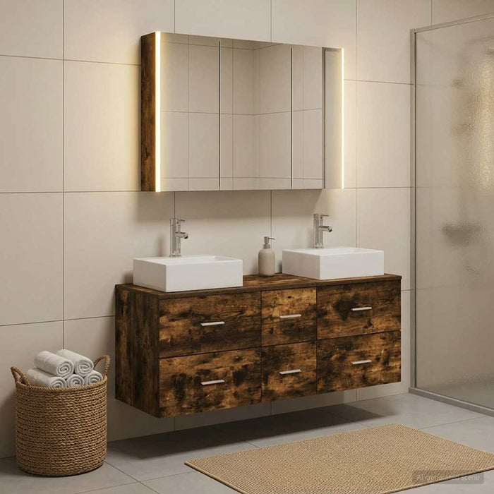 Set de mobilier pentru baie 4 buc. Stejar fumuriu - WALTI WALTI