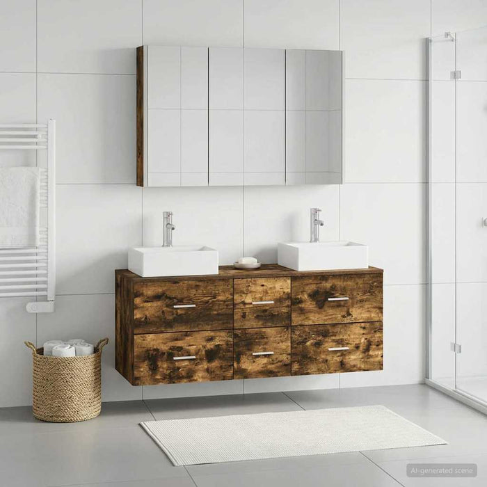 Set de mobilier pentru baie 4 buc. Stejar fumuriu - WALTI WALTI