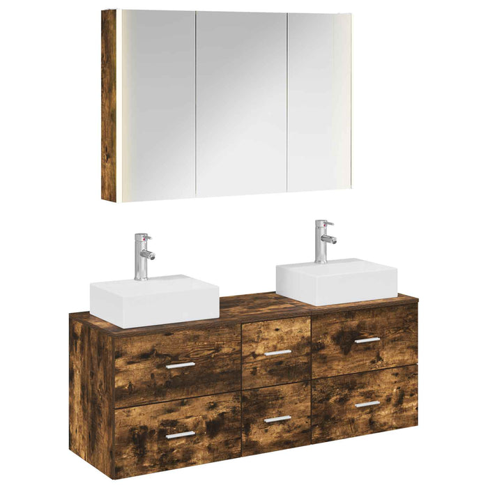 Set de mobilier pentru baie 4 pcs Stejar fumuriu WALTI
