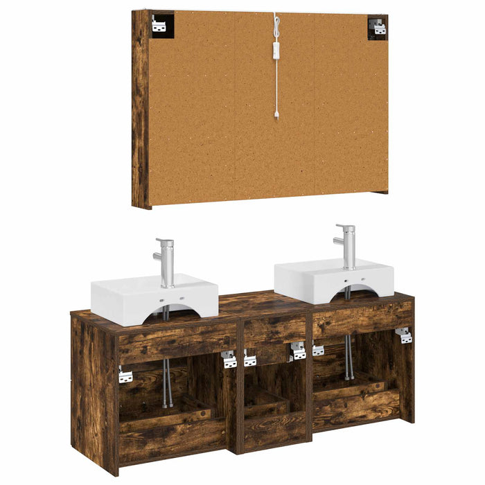 Set de mobilier pentru baie 4 pcs Stejar fumuriu WALTI