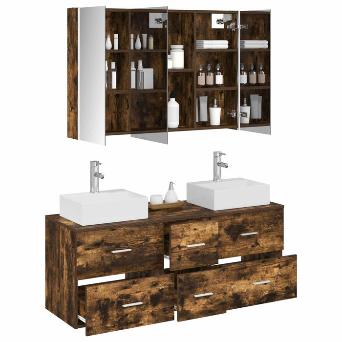 Set de mobilier pentru baie 4 pcs Stejar fumuriu WALTI