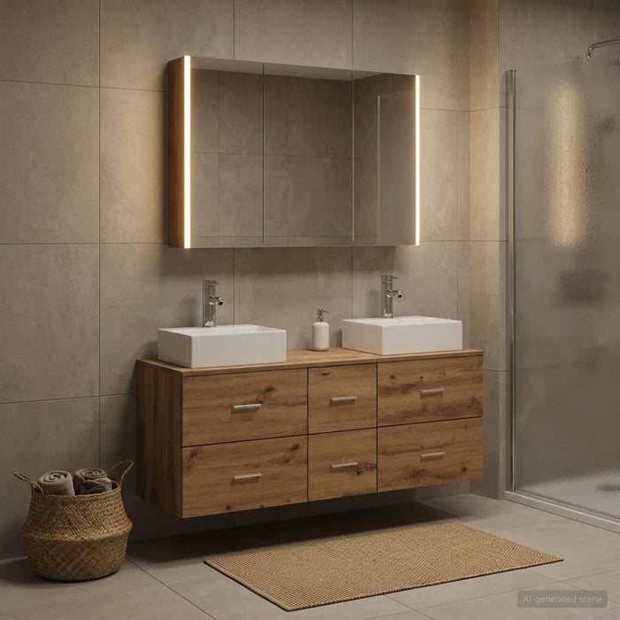 Set de mobilier pentru baie 4 buc. Stejar Artizanal WALTI