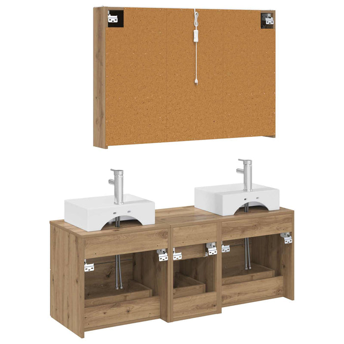 Set de mobilier pentru baie 4 pcs Stejar Artizanal WALTI